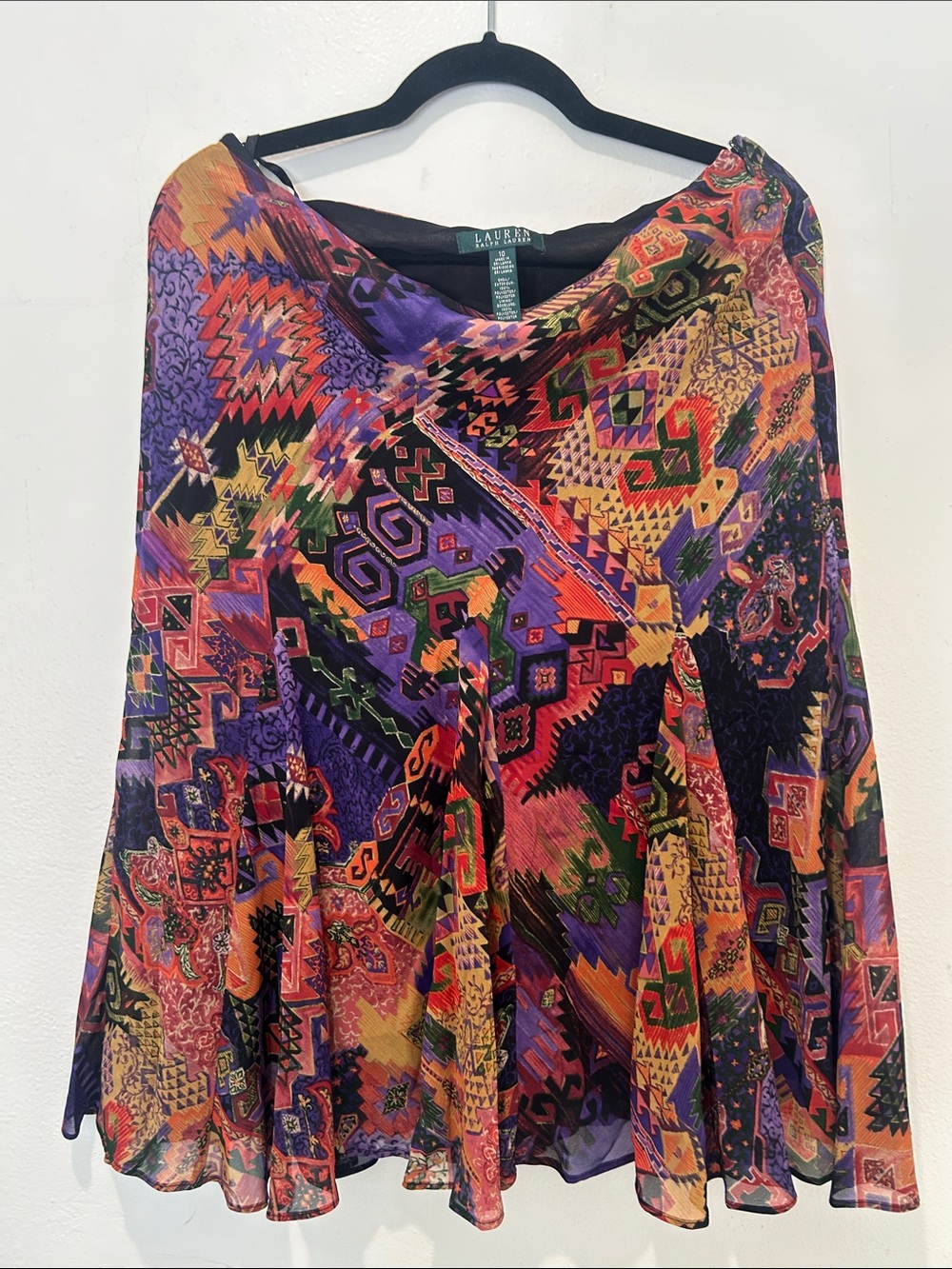 Lauren Ralph Lauren Purple, Orange & Red Printed Flared Skirt